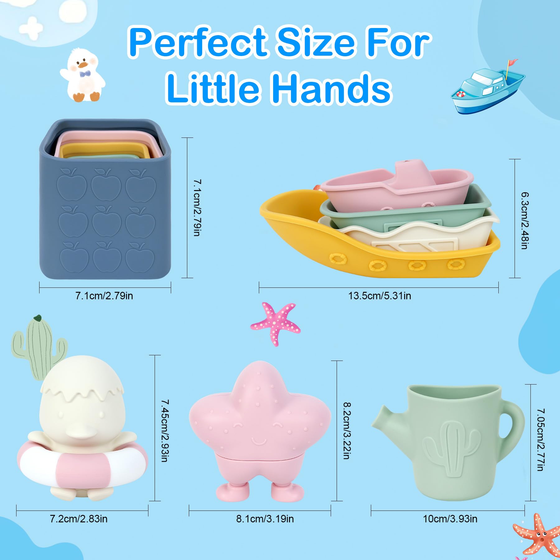 MCGMITT Juguetes Montessori para Bebés Set de Baño de Silicona 12 Piezas BPA-Free Juguetes Flotantes, Vasos Apilables, Patitos, Juguete Educativo Sensorial para Desarrollo Cognitivo Regalo 6-36 Meses