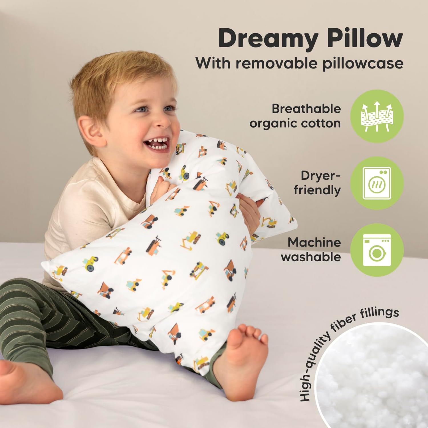 KeaBabies Toddler Pillow with Pillowcase and Toddler Pillowcase for 13X18 Pillow - 13x18 My Little Cuddly Nursery Kids Cushion for Sleeping - Kids Cushion Cover for Boy, Girls