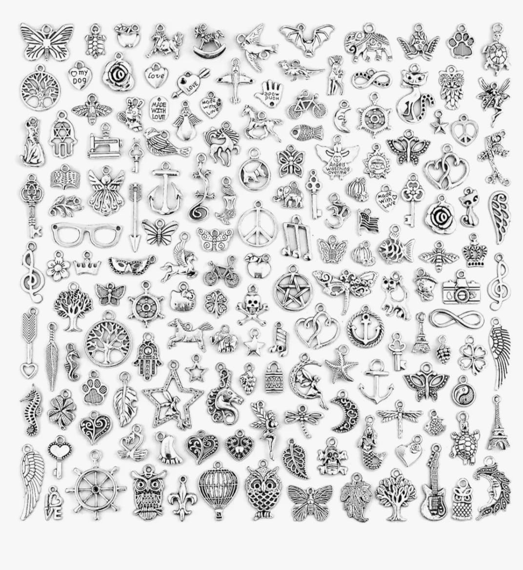 PROJEWEL Wholesale Bulk Lots Jewelry Making Silver Charms Mixed Smooth Tibetan Silver Metal Charms Pendants DIY for Necklace Bracelet Jewelry Making and Crafting, 100 Pieces PROJEWEL Wholesale Bulk Lots Jewelry Making Silver Charms Mixed Smooth Tibetan Silver Metal Charms Pendants DIY for Necklace Bracelet Jewelry Making and Crafting, 100 Pieces