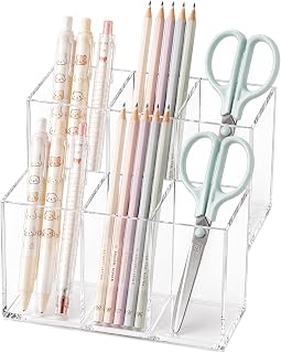 2-Pack Clear Acrylic 3-Compartment Organizer, Pen Holder for Desk, Makeup Brush Holder, Remote Control Holder,