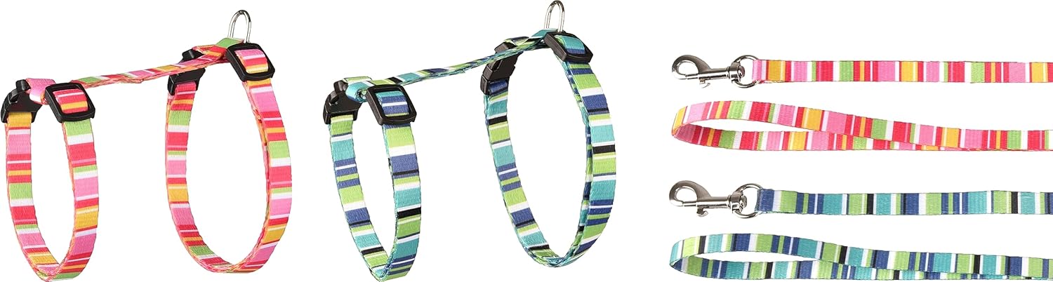 F Cat Harness + Lead Amira Pink/Green 20-35cm 10mm Ace