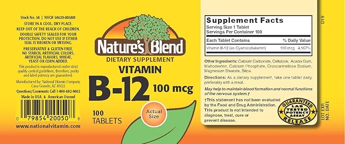 Vitamin B-12 Tabletas 100 mcg 100 Unidades miniatura 2