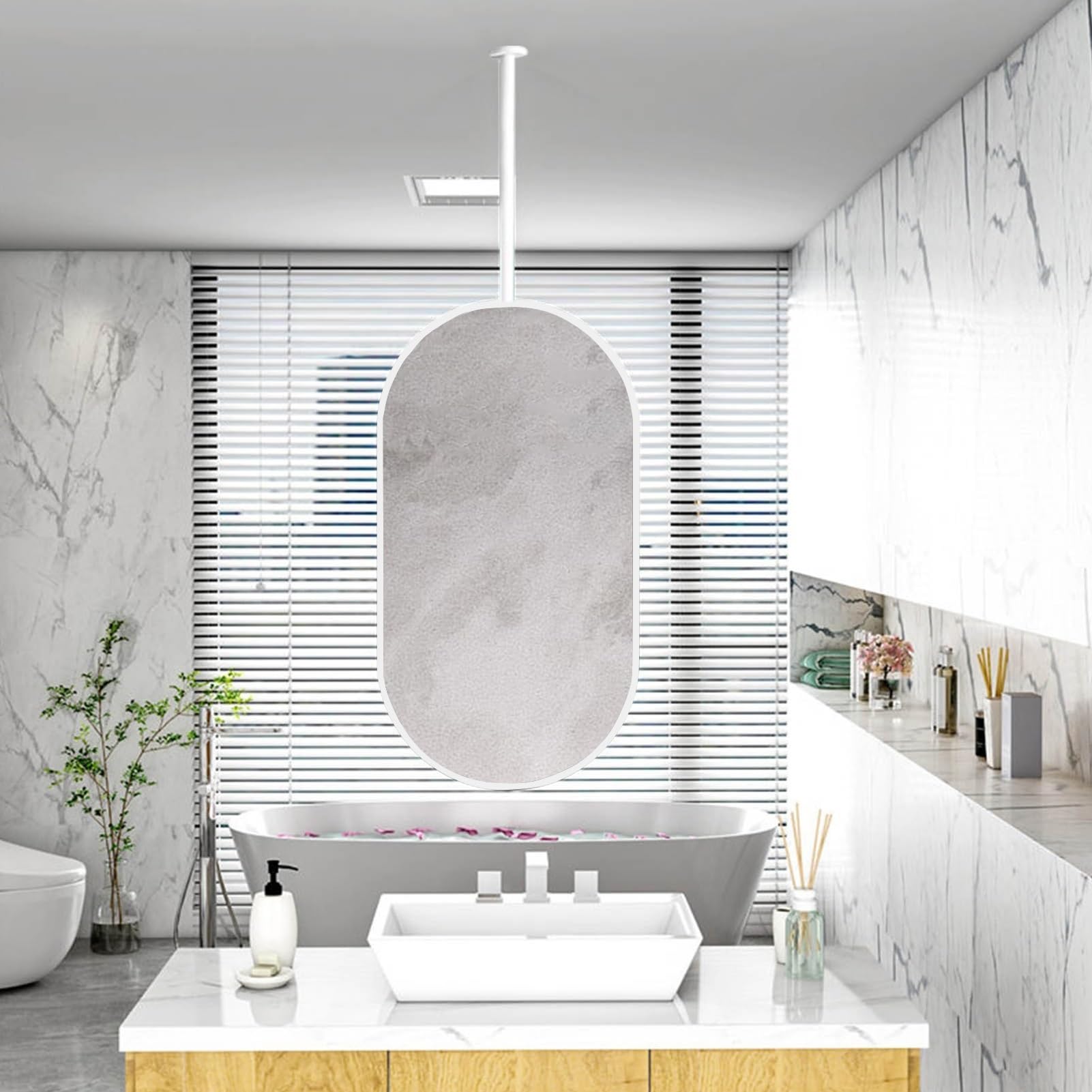Miroir décoratif de salle de bain ovale blanc pour agrandir les petits espaces muraux