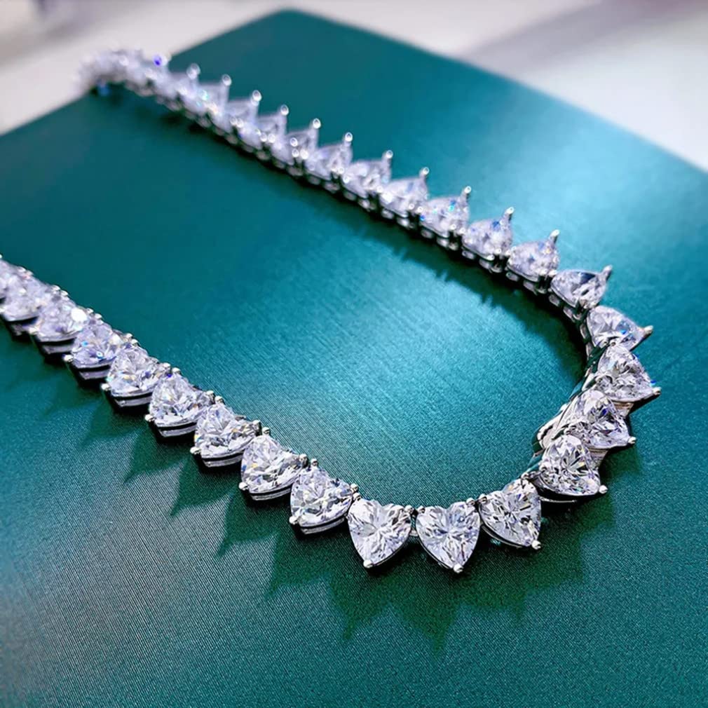 Collar de Cadena de Piedras Preciosas de moissanita con Corte de corazón de Plata de Ley 925 de 6 * 7 MM para Mujer