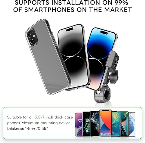 Miniatura 3 de FANAUE Soporte de teléfono para motocicleta con adaptador de cabeza esférica de 1 pulgada, soporte de aluminio para teléfono para manillar, clip de