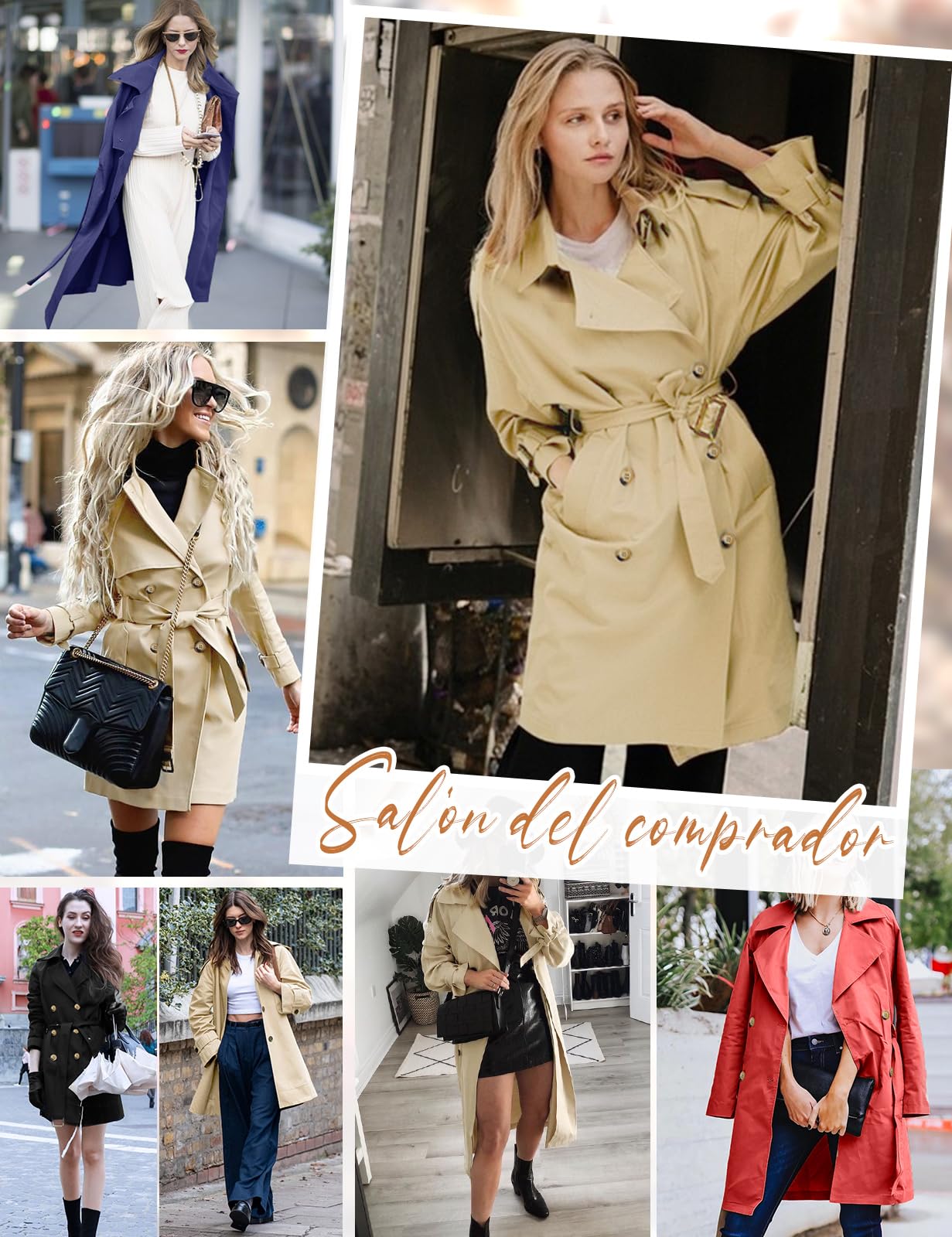 Tuopuda Gabardina Mujer Clásica Doble Botonadura con Cinturón Abrigo Antiviento Chaqueta Impermeable con Capucha Primavera Otoño Slim Fit Trench Coat