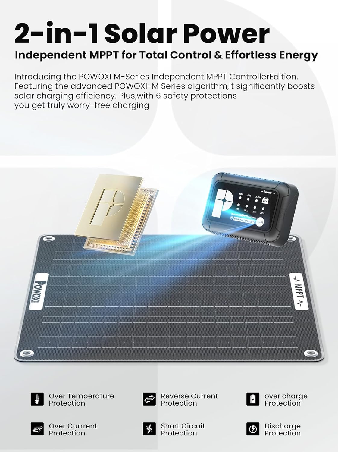 POWOXI 30W Solar Battery Charger: 12V Solar Car Battery Trickle Maintainer - with MPPT Controller Parameter Adjustable - for RV Boat Marine Motorcycle Trailer Truck Tractor - Solar Panel Kit - Image 4