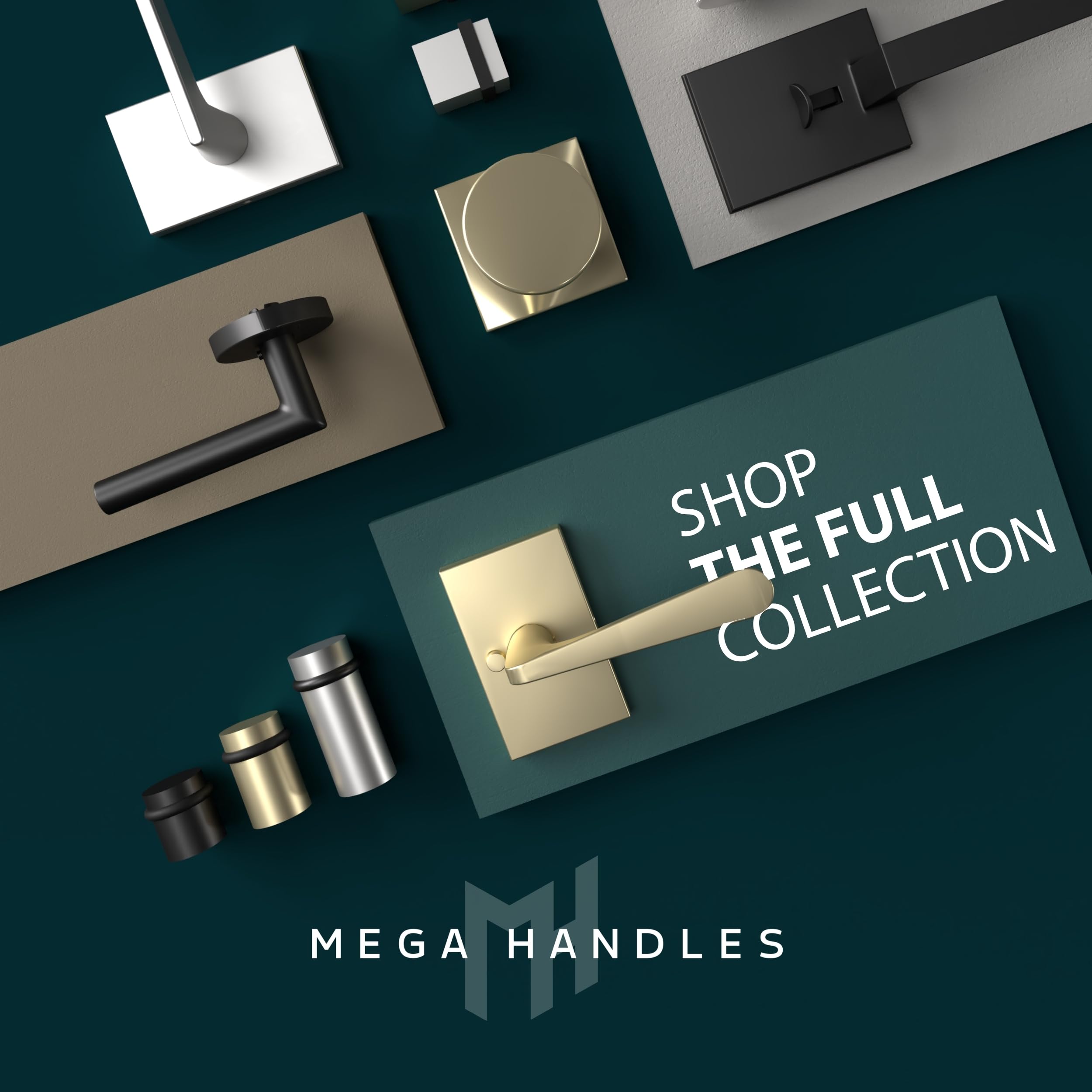 Mega Handles Pomo de puerta de entrada I para entrada, dormitorio y baño, diseño reversible resistente, se adapta a todos los tamaños de puerta estándar, tornillos incluidos, latón satinado (paquete