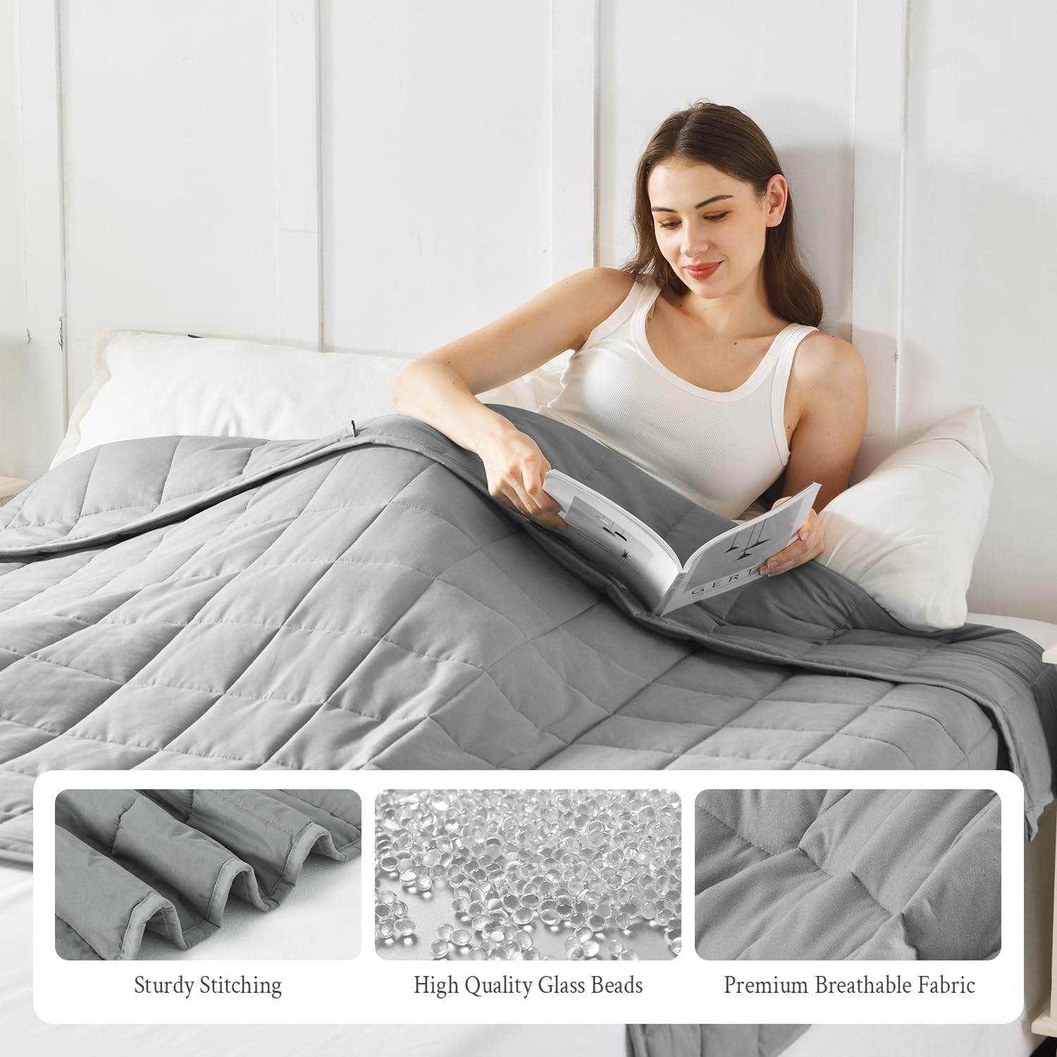 Topblan Weighted Blanket for Adults 12lbs, Soft Cooling Breathable Weighted Throw for Sleeping, Washable Heavy Blanket with Glass Beads for Winter, Sofa Bed, 48"x72" Twin Size, Grey - Image 5