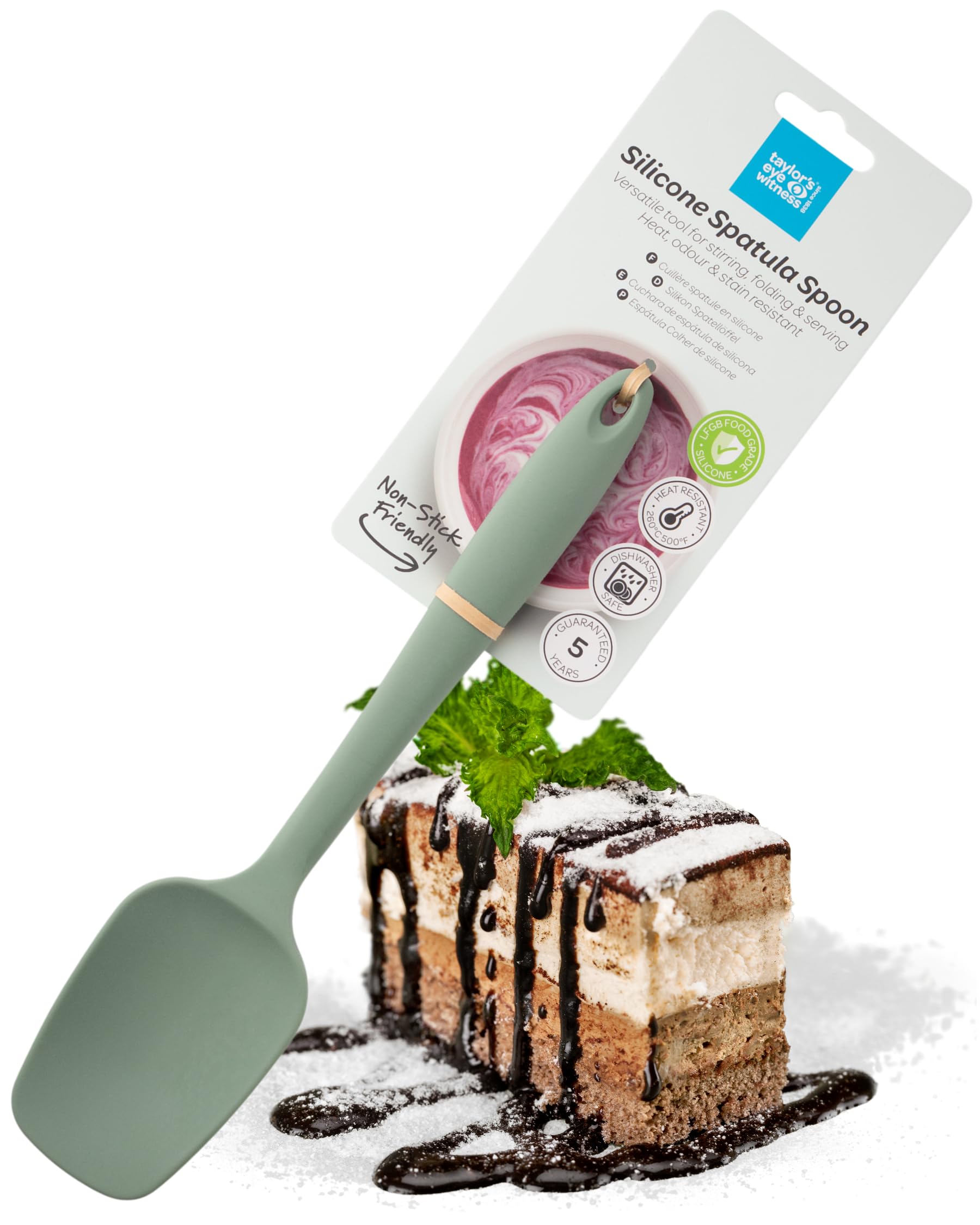 Taylors Eye Witness Large Silicone Sage Spatula Spoon - Dishwasher Safe. Perfect for Non-Stick Pans. Hygienic Alternative to Wood. Odour, Stain & Heat Resistant (260°C/500°F). 5 Year Guarantee.
