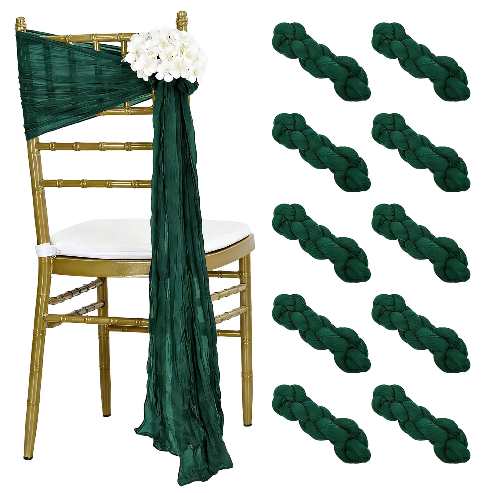 Msioytog Of 10 Elegant Crepe Voile Chair Sashes Chair Draping for Garden Wedding Ceremony Reception Chairs Back Decoration Wedding Accessory
