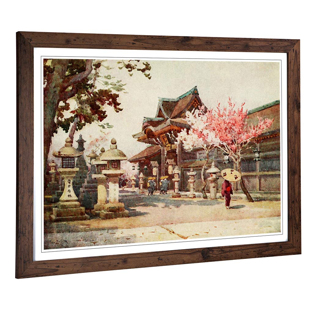 Big Box Art Framed Print of Ella Du Cane Japanese Oriental at Kitano Tenjin Design | Wall Art Picture| Home Decor for Kitchen, Living Room, Bedroom, Hallway, Walnut, A2 / 24.5x18 Inch / 62x45cm