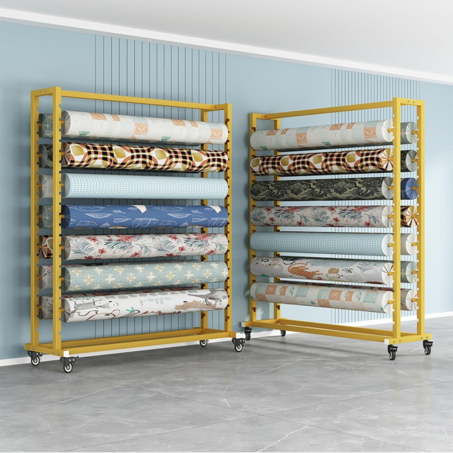 Heavy Duty Mobile Fabric Roll Storage Rack th Adjustable Rods, 8 Rods Organizer on Wheels for Vinyl, Leather, ndow Film & Wall - 160x55x200cm
