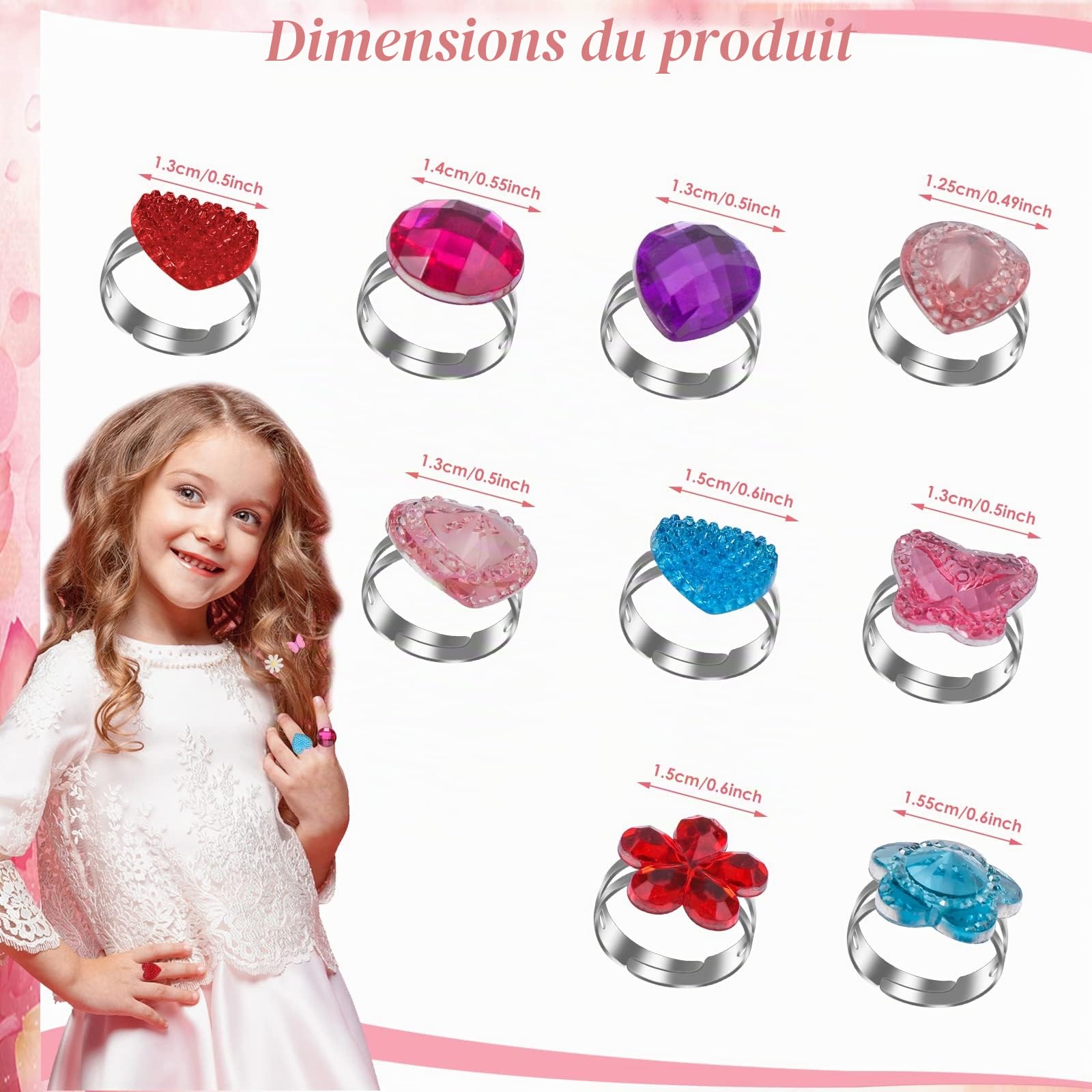 Abeillo 9 Pièces Bagues Réglables pour Enfants - Bijoux Fille - Résine Matériau