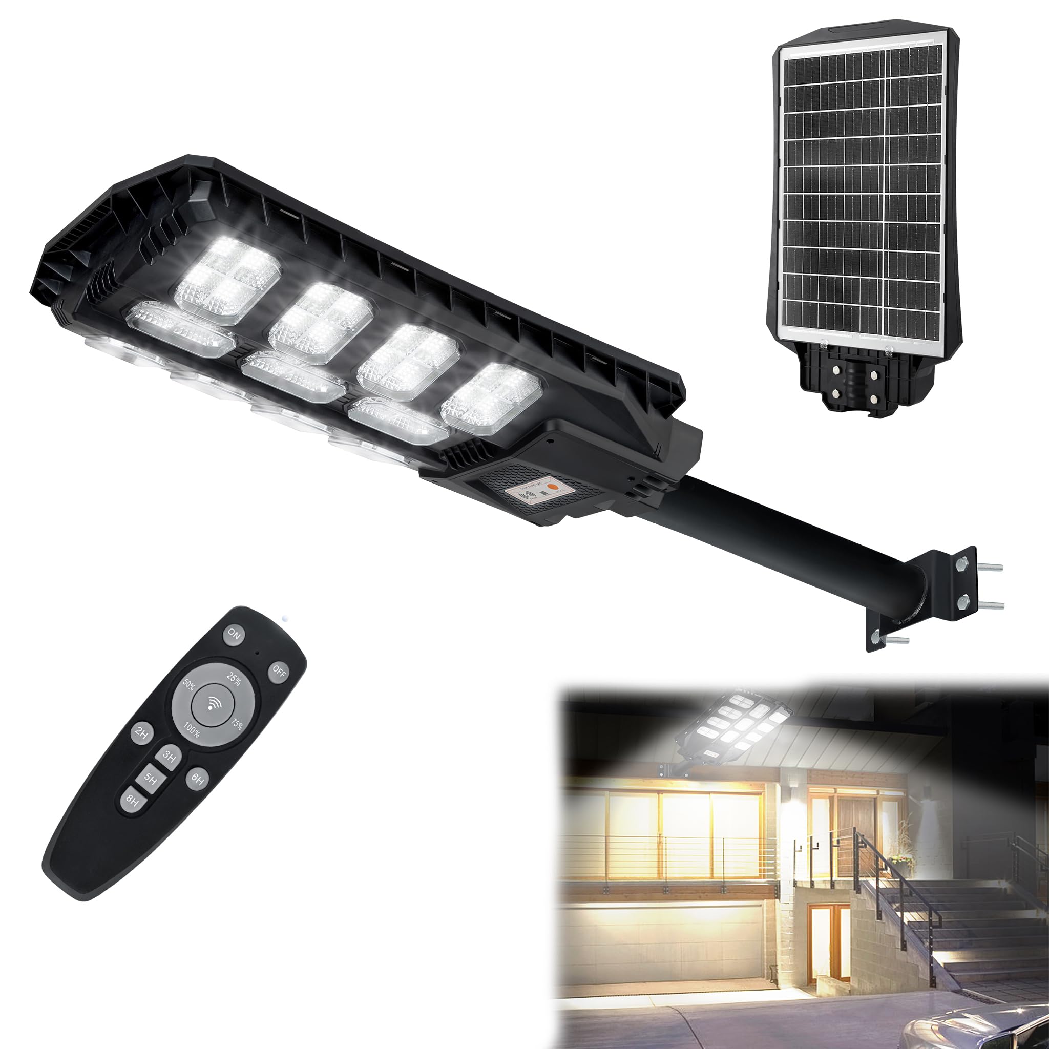 YRHome 400W Solar Straßenlampe Straßenlaterne Wegeleuchte Solarlampen für Außen mit Motion Sensor & Lichtsteuerung IP65,15000 Wasserdicht 8500K 1056 LED mit Fernbedienung für Garten Veranda Park