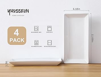 YHOSSEUN Porcelain Serving Platters Rectangular Trays White Serving Platters for Party, Stackable Serving Plates Set of 4,12 inch