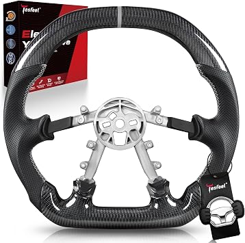 Real Carbon Fiber Steering Wheel for Corvette C5 1997-2004, Double D-ShapeFlat Top & Bottom, Gray Stripe & Stitching, Nappa Leather, Fits for C5 Base, Z06 & All Trims