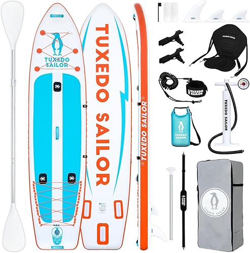 Tuxedo Sailor Tabla inflable de gran tamaño de la paleta del kayak de la pesca, se levanta el tablero de la paleta, accesorios convenientes para el