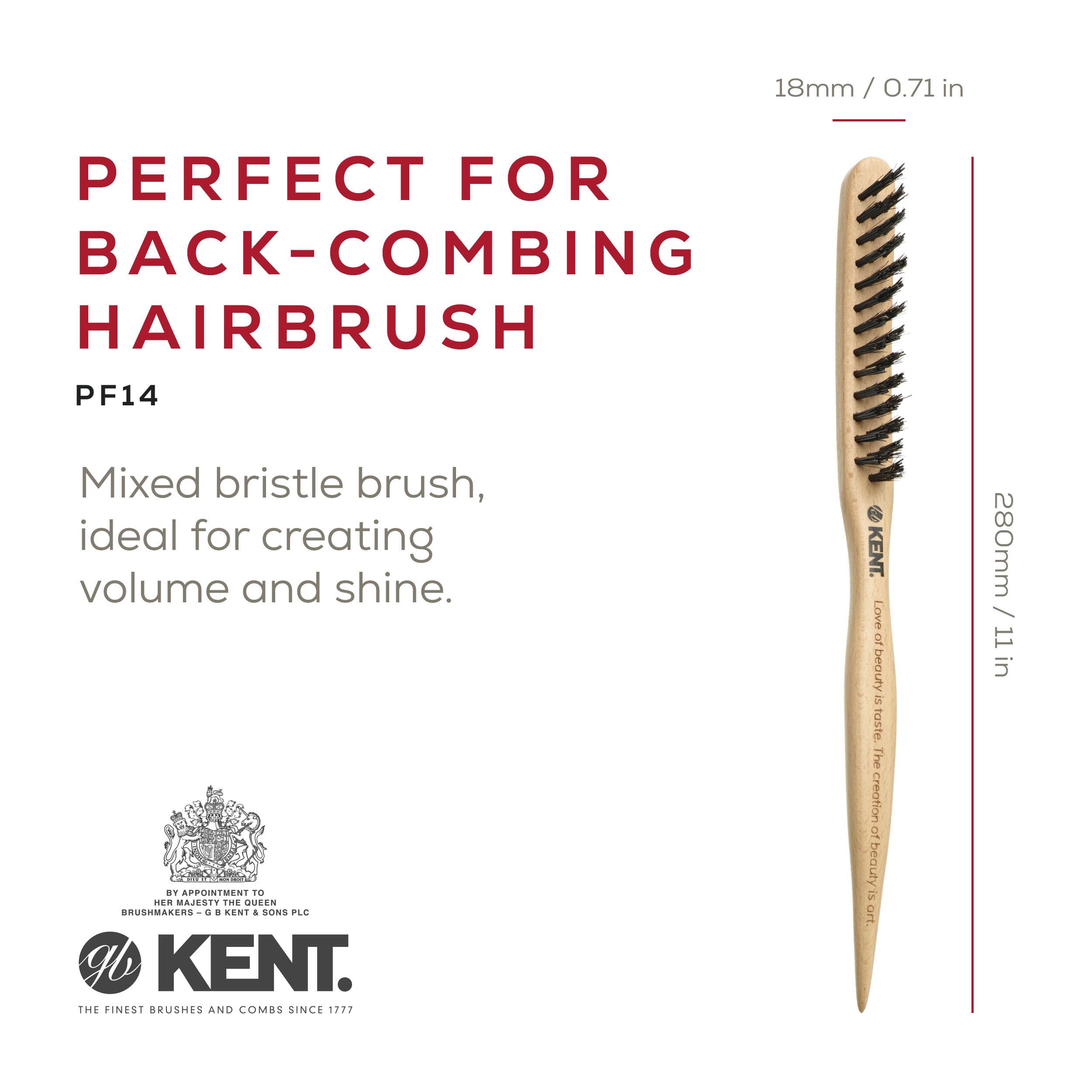 Kent PF15 Back Combing Hairbrush - Mountains design (PACK OF 1), Beige - Image 2