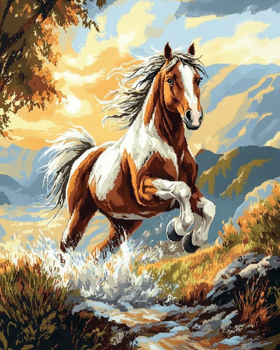 WallustrioaW Cross Stitch Kits,Galloping Horse,DIY Needlework Kits 11CT Stamped Cross Stitch for Beginners Adults Home Bedroom Decoration,16x20in