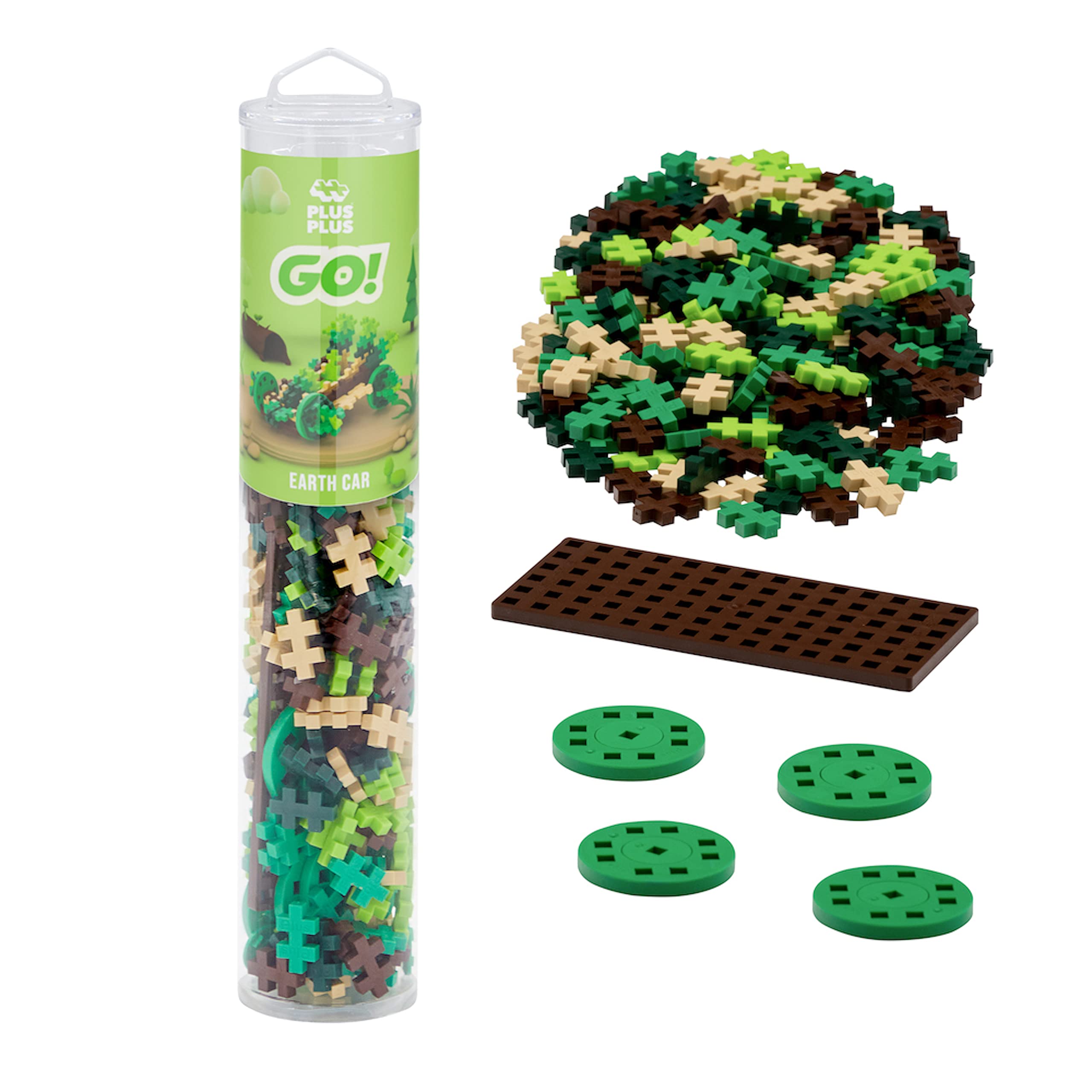 PLUS PLUS Color Cars Tube, Car Building Block Kit, 3D Puzzle Stem Toy Set for Kids, 200 Mini Interlocking Pieces - Earth