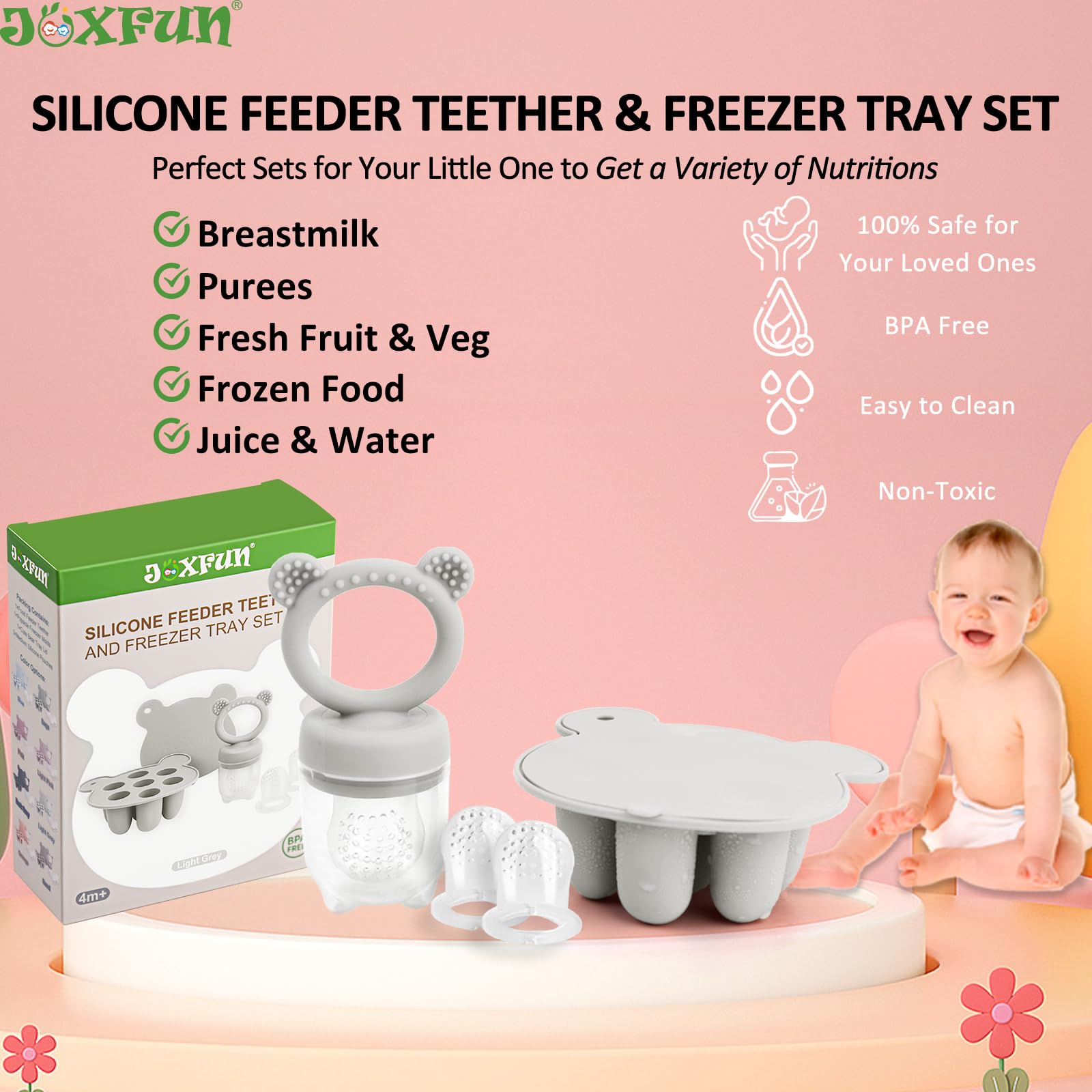 JEXFUN Frutta e mini congelatore per bambini, combinazione di vassoi per latte materno, silicone senza BPA, per un'alimentazione sicura dei bambini