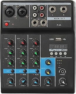 Jethrora Console de mixagem profissional de 4 canais Mini mixer USB com efeitos de placa de som Console Mixer de placa de som de ajuste de computador com conexão BT Ganho de reverberação Ajuste de to