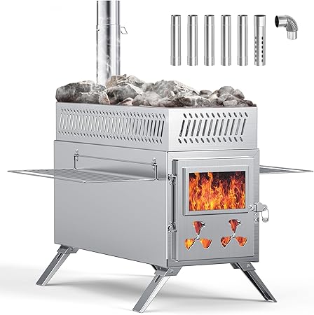 Wood Burning Sauna Hot Tent Stove, 2 in 1 Tent
