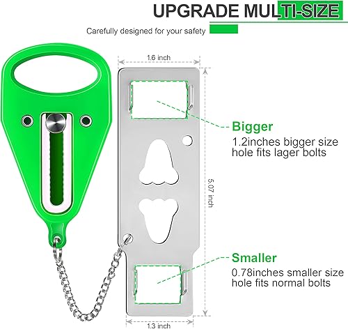 Miniatura 2 de Cerradura de puerta de viaje portátil verde de 1 pieza, cerradura de puerta adicional para asegurar puertas desde el interior, simple y eficaz