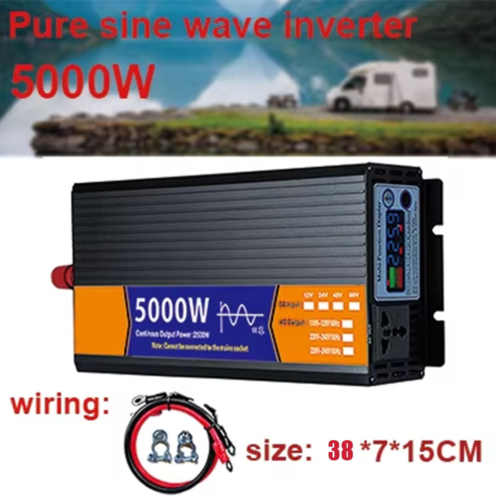 72v to 220v,Falownik sinusoidalny, AC 12 V, 24 V, 48 V do DC 110 V 220 V z gniazdem i wyświetlaczem LCD do kamperów, ciężarówek, łodzi, kempingów i domów (5000 W)