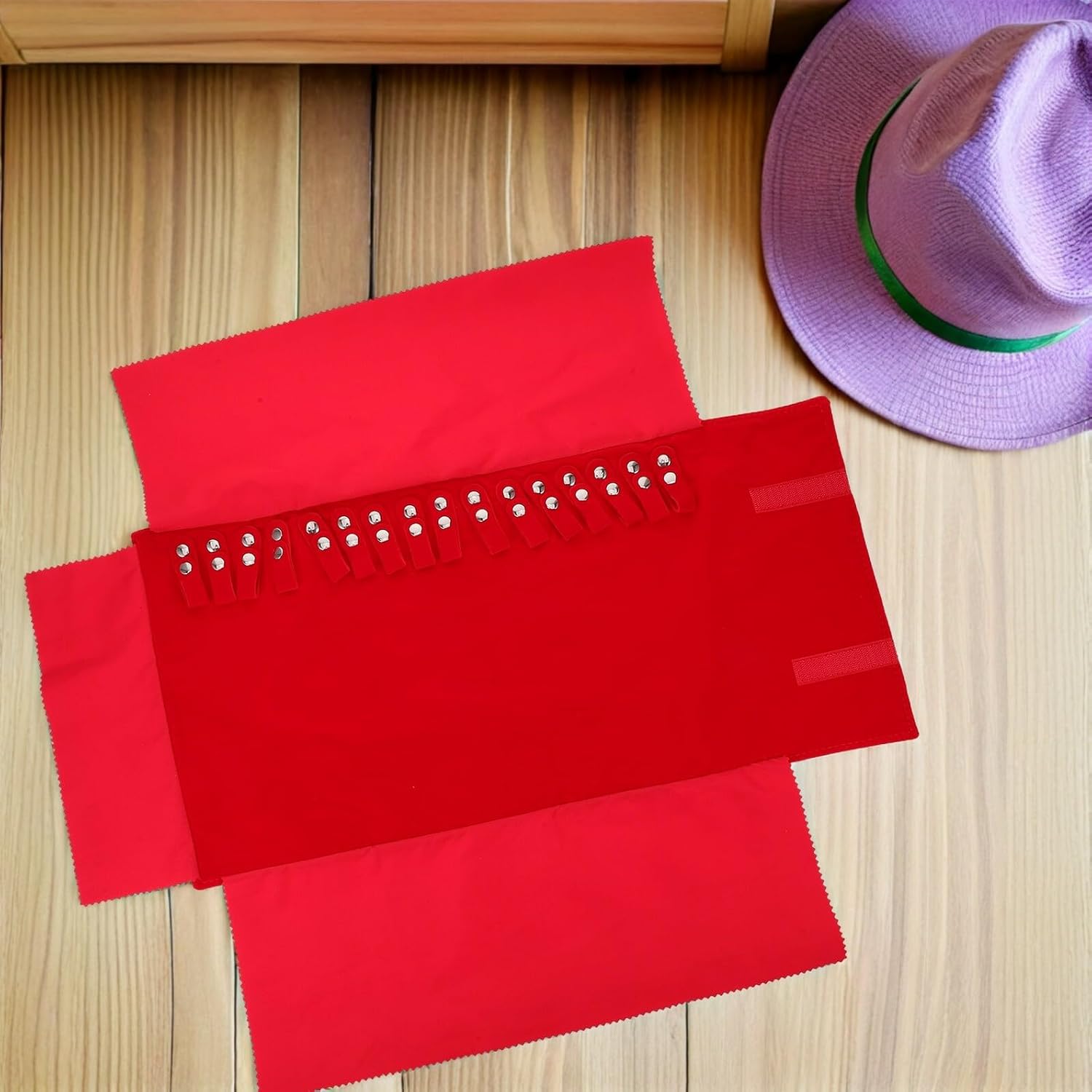 Red Velvet Jewelry Roll Organizer Bag Travel Jewelry Pouch for Necklaces and Bracelets