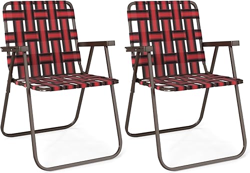 Miniatura 10 de GYMAX Silla de césped plegable, juego de sillas de playa de malla con respaldo alto, silla de comedor de campamento portátil ligera para exteriores