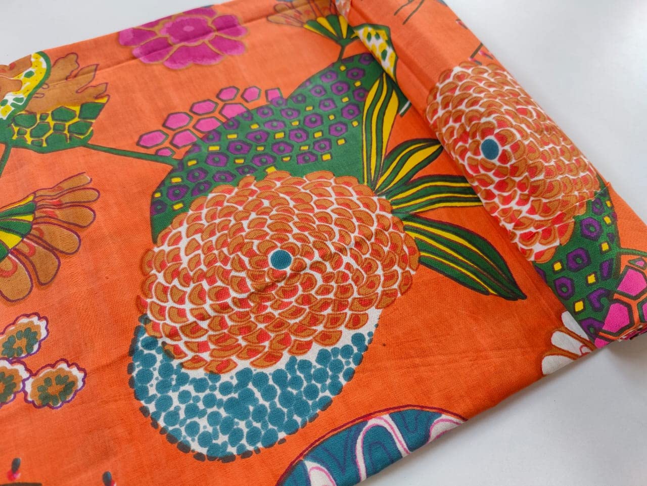 Fashionmart Floral Printed Cotton Fabric Cloth Hand Block Print Fabric Women Material Running Jaipuri Hand Block Printed Women Dress Material Kurtis Natural 44" Inches Width 2.5 Meter (Pattern 37) 1