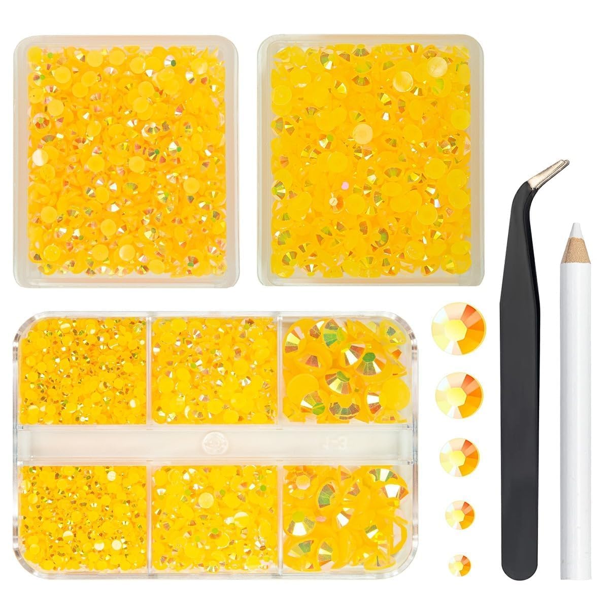 qiipii 3 Boxes 5070PCS Orange Yellow AB Resin Rhinestones for Crafting Flatback Jelly Resin Stones 2mm 3mm 4mm 5mm 6mm Non-Hotfix Gems Diamonds Crystals for Nails Face Makeup Tumblers Mugs DIY Crafts-image-45