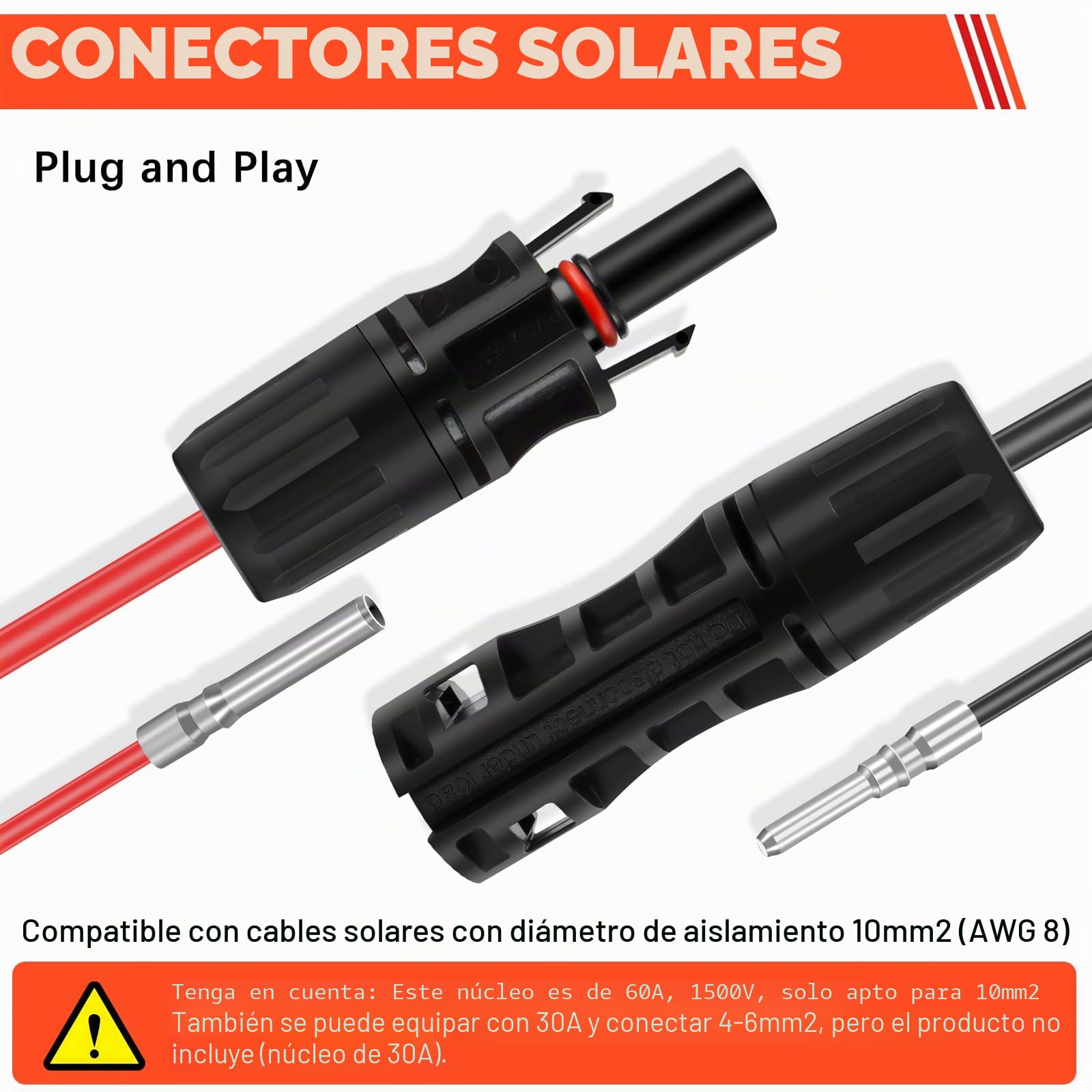 Juego de Crimpadora Solar para Cable Fotovoltaico 10 mm² con Adaptadores y Conectores Macho/Hembra