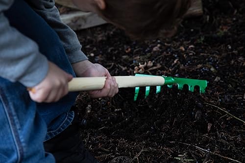 Miniatura 15 de JustForKids - Juego de herramientas de jardín para niños, rastrillo, pala, azada y rastrillo de hojas, tamaño reducido, hecho de cabezas de acero
