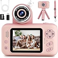 Makolle Kids Selfie Camera 1080P HD Video Recorder, 32GB SD Card, 8x Zoom Flip Lens - Pink Toy Gift for Girls Boys 3-9 Years