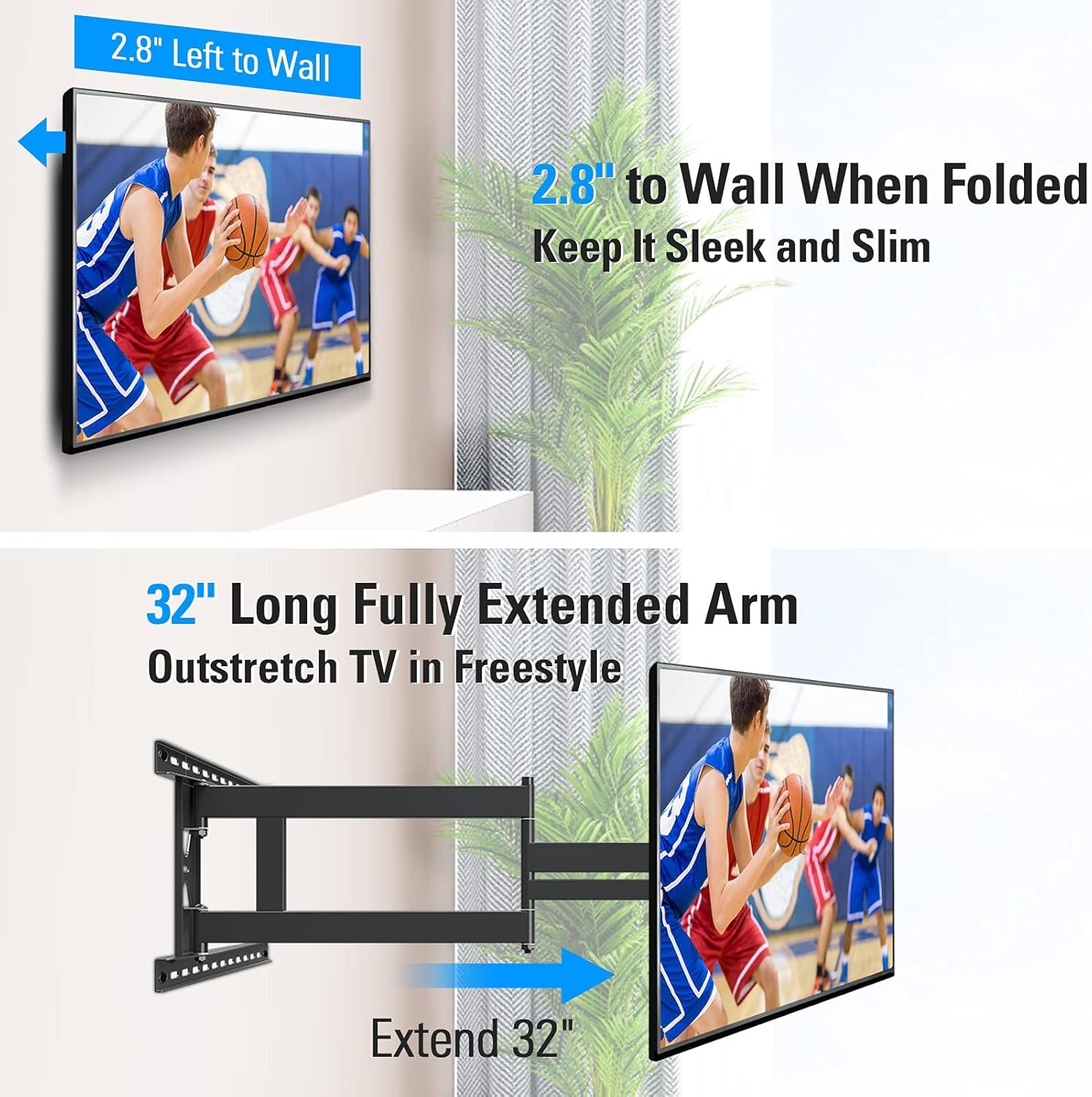 Mounting Dream MD2285-LA Long Arm TV Wall Mount with Swivel and Tilt for 37-75 inch TV, VESA 600x400mm and MD5751 Concrete Wall Anchors for TV Wall Mount Installation 6pcs