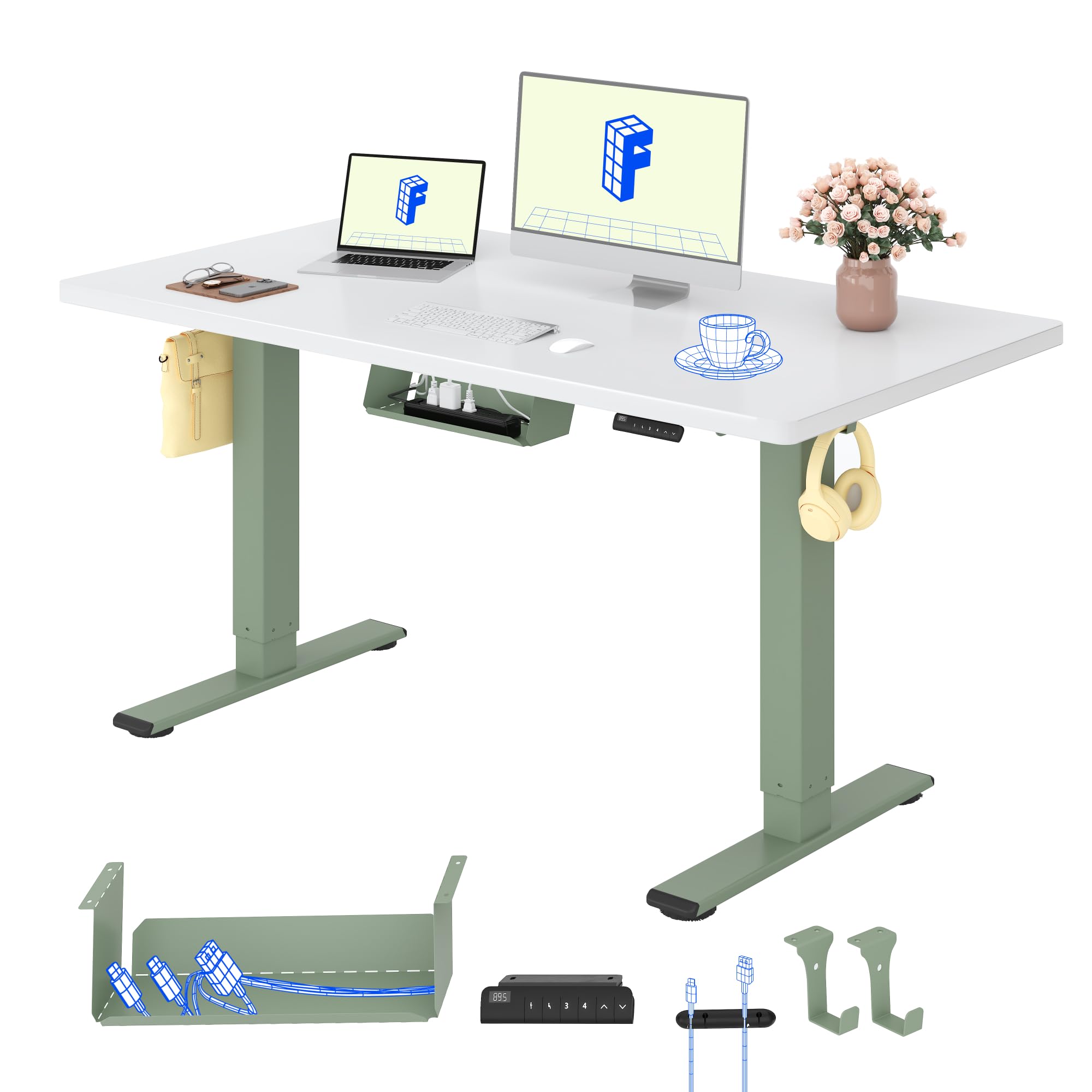 FLEXISPOT Schreibtisch Höhenverstellbar Elektrisch, Dual Motor Ergonomischer Bürotisch mit 25 mm einteiliger Tischplatte und Kabelmanagement, Memory Funktion & Höhenanzeige
