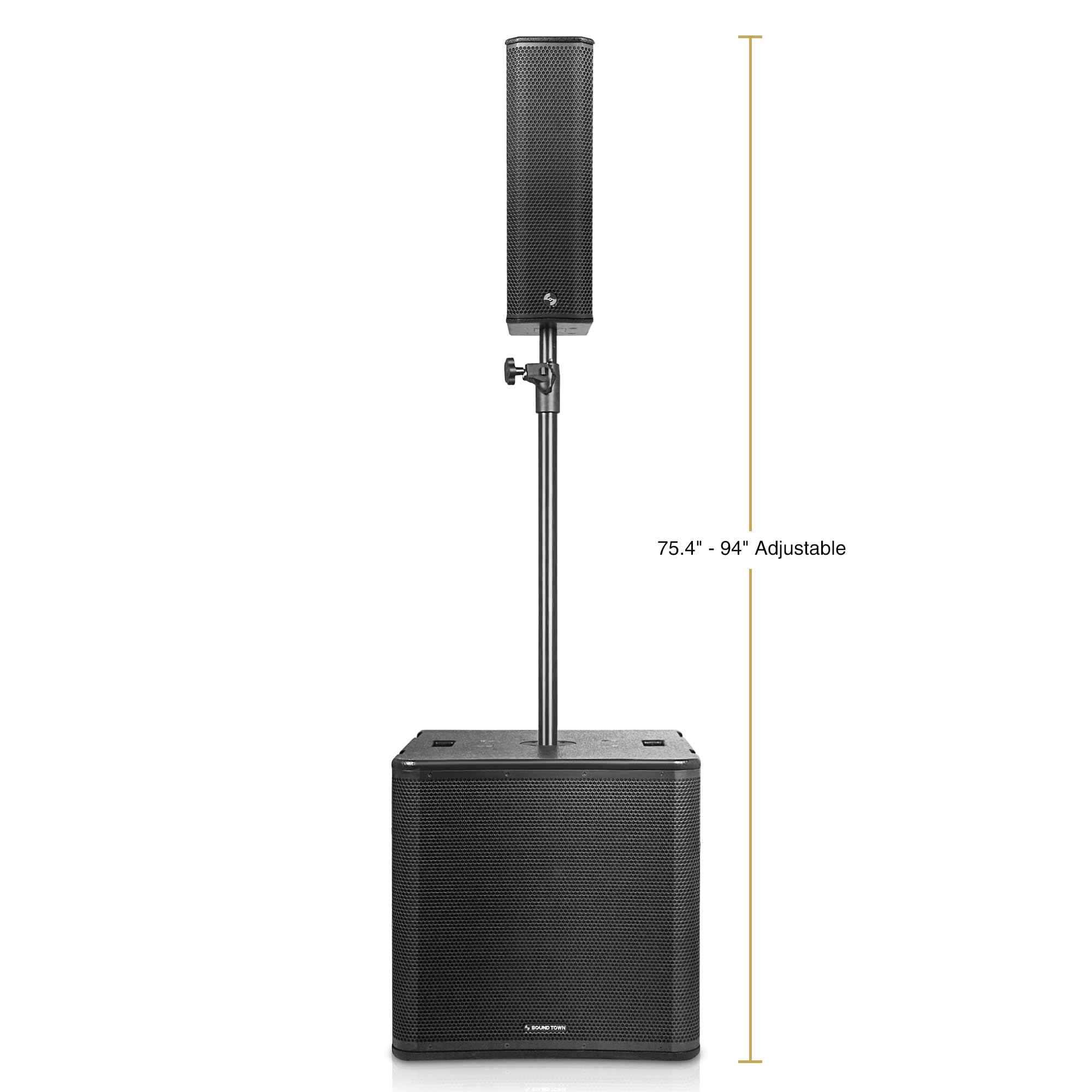 Sound Town CARPO Series Subwoofer and Line Array Speaker System with Two Powered 18-inch Subwoofers, Two Passive Column Line Array Speakers, Birch Plywood, Black (PS-18SX2P3B1.1)