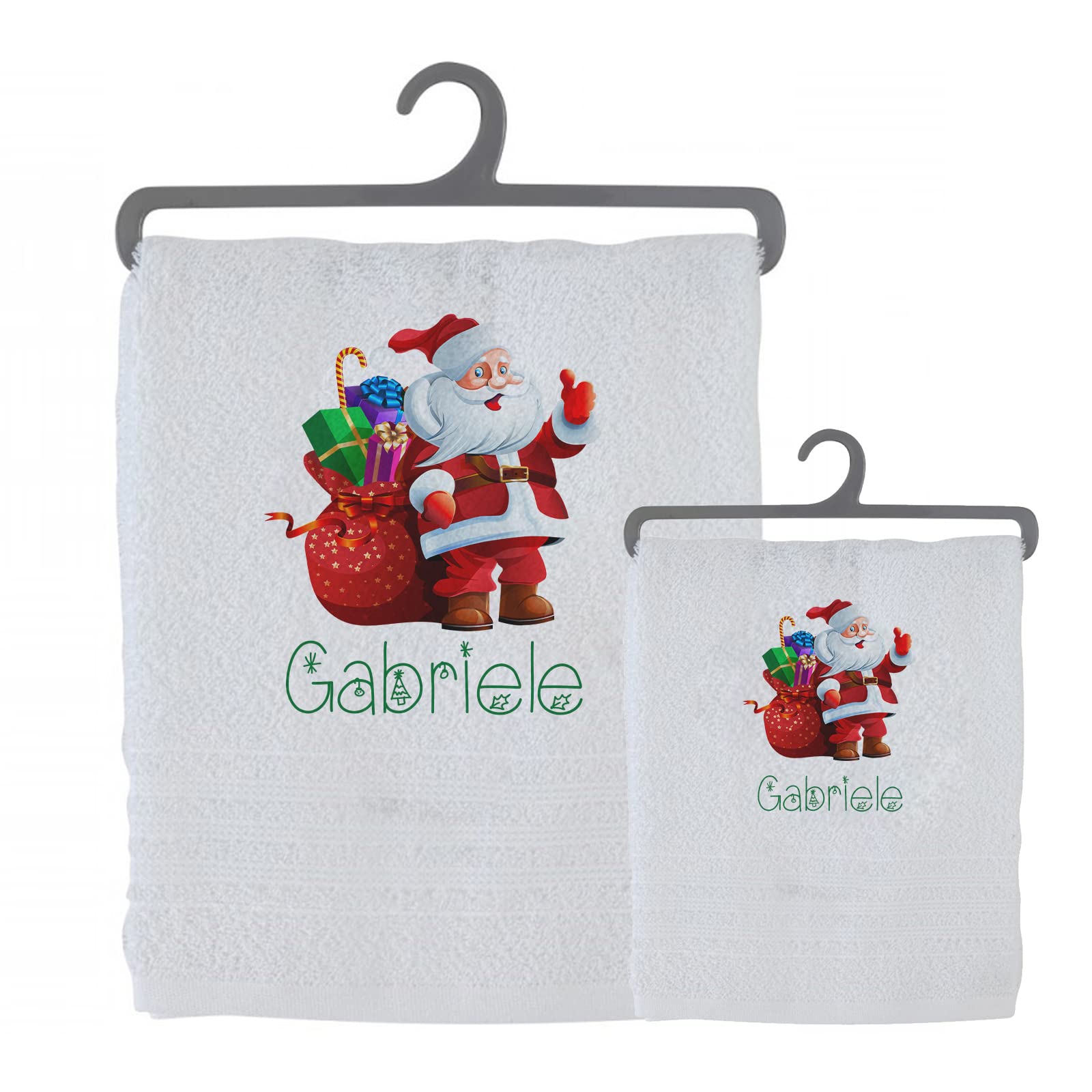 Set 2 asciugamani bagno personalizzati 100% cotone made in Italy asciugamano viso asciugamano ospite bianco con stampa personalizzata idea regalo bagno doccia biancheria casa Natale Christmas nome 4