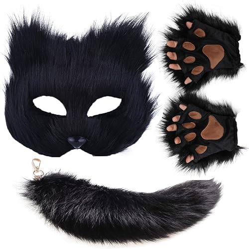 Valpeak Orejas y cola de zorro para cosplay, cola de lobo para niños, disfraz de zorro esponjoso, cola de lobo para niñas