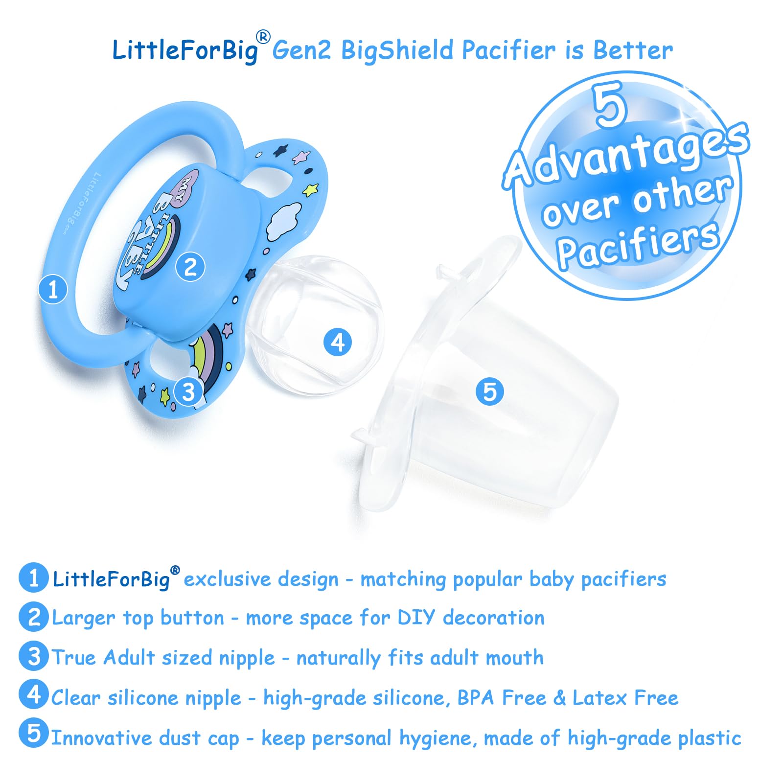 LittleForBig Bigshield Generation-II Adult Sized Printed Pacifiers Set My Little Baby Pattern 3-Pack