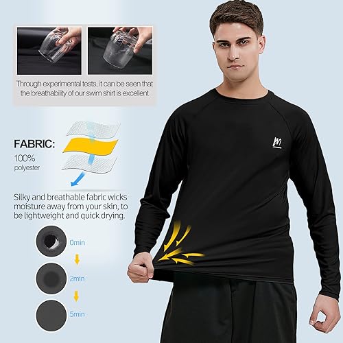 Vista 3 de MeetHoo Camiseta de protección solar UPF 50+ para hombre, camiseta de manga larga para natación, vela, senderismo