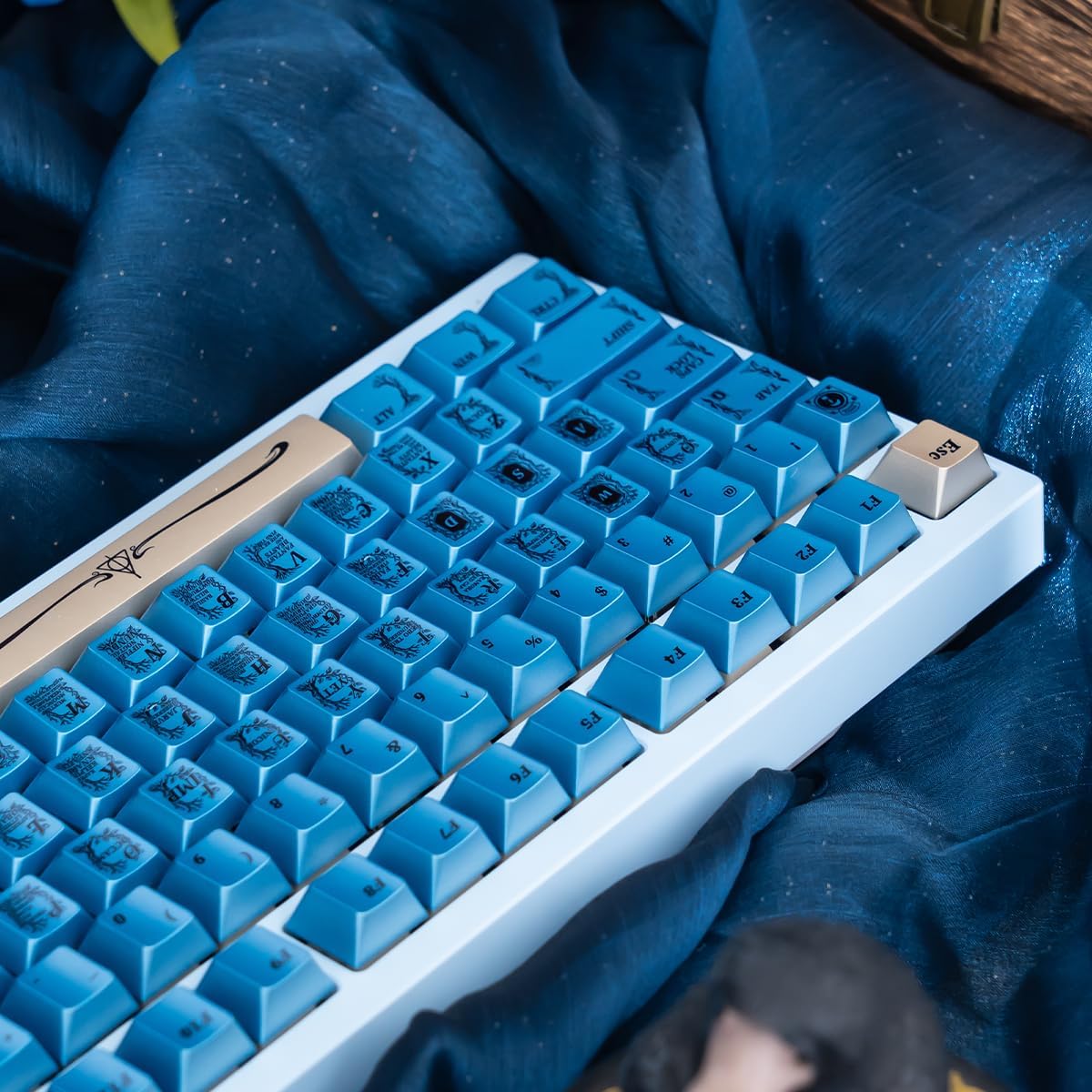 Metal Paint PBT Keycaps, 129 Keys Cool Blue Cherry Profile Keycaps Set