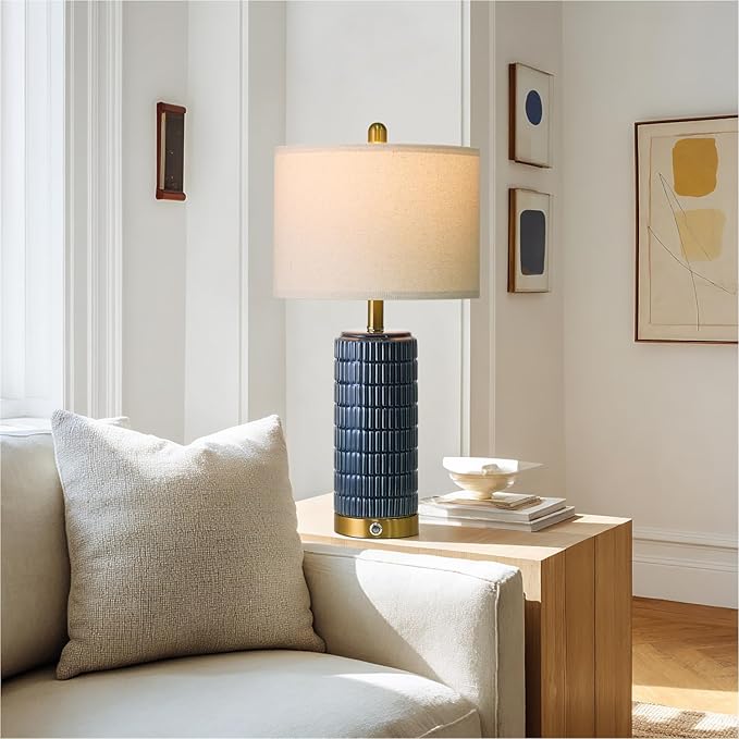 Lámpara de Mesa PoKat Táctil con USB, Azul Cerámica y Base Dorada miniatura 5