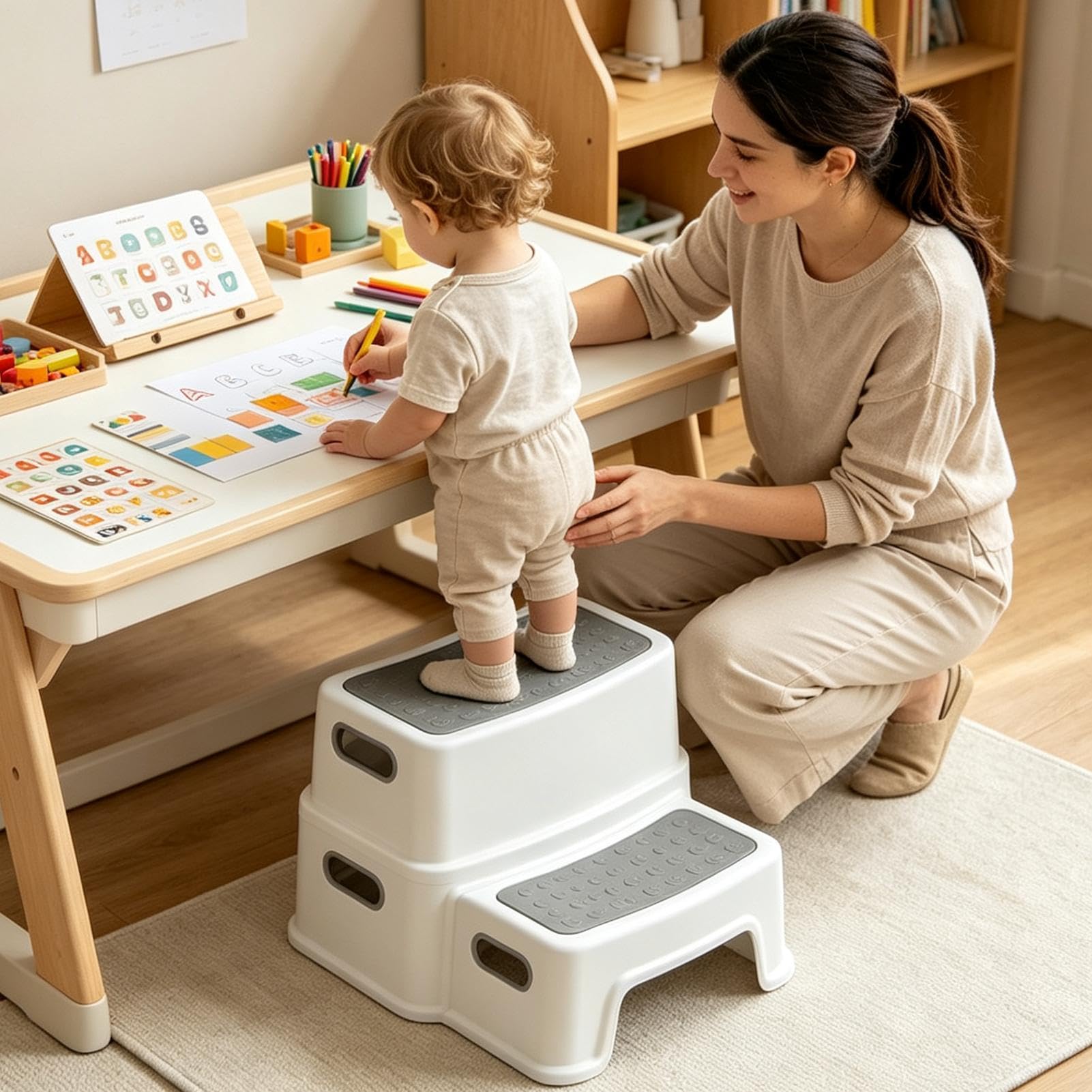 Taburete para caca para baño, revestimiento antideslizante, soporte para | Banco de inodoro desmontable para niños, adultos, familia, ancianos, ducha, tocador, mesita de noche