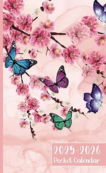 Pocket Calendar 2025-2026 for Purse Small 2 Year Monthly Planner | 24 Months from January 2025 to December 2026 | Butterfly and Flower Cover.