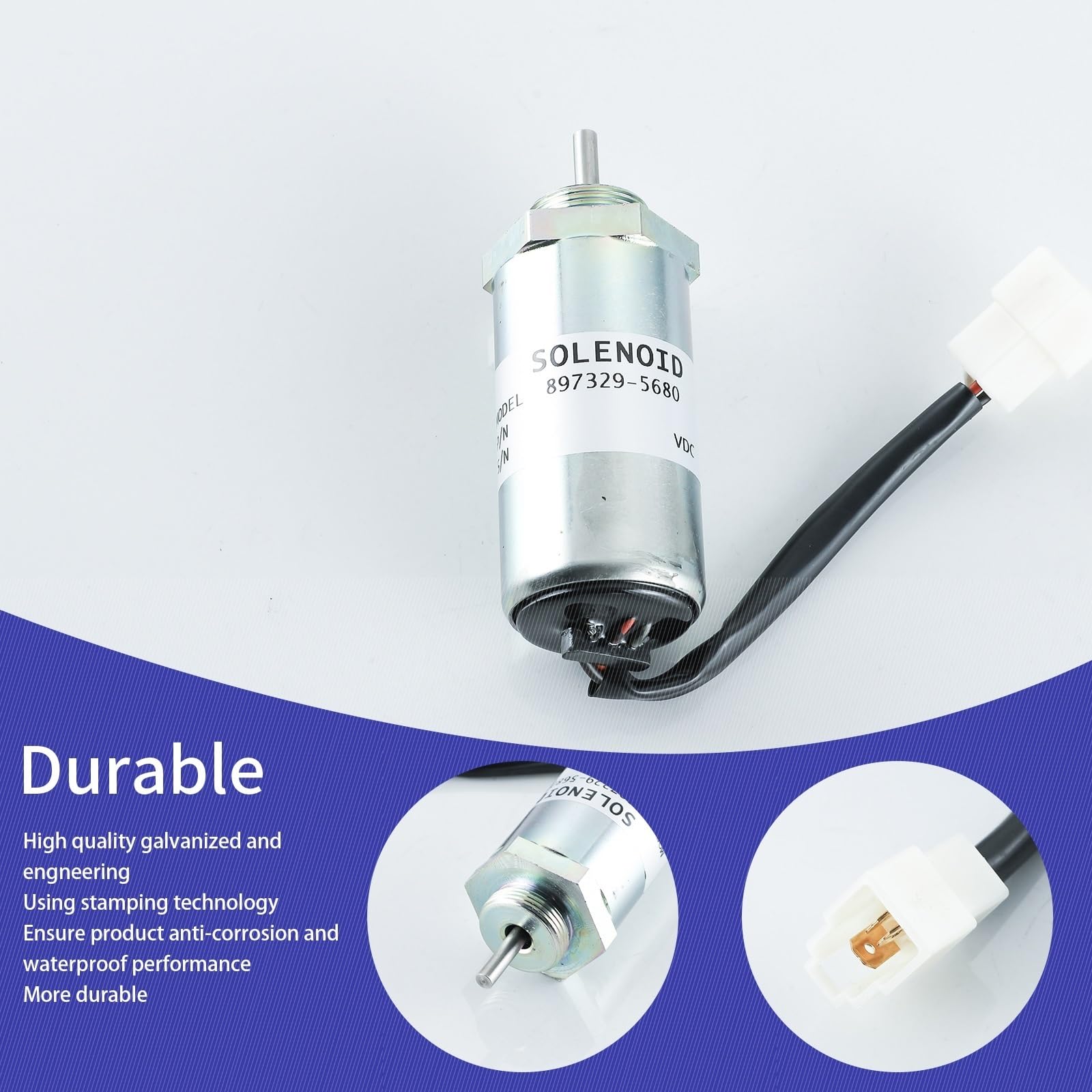 Solenoide de parada Solenoide de corte de combustible de 12 V 897329-5680, compatible con motores Isuzu 3LD1, 3LD2 y 4LE1, compatible con Hitachi, Kobelco SK75-8 Solenoide de corte de combustible