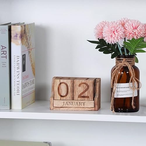 Miniatura 7 de Bloques de calendario de madera, calendario de madera de escritorio, pequeño bloque de fecha de mes perpetuo, decoración rústica de oficina de